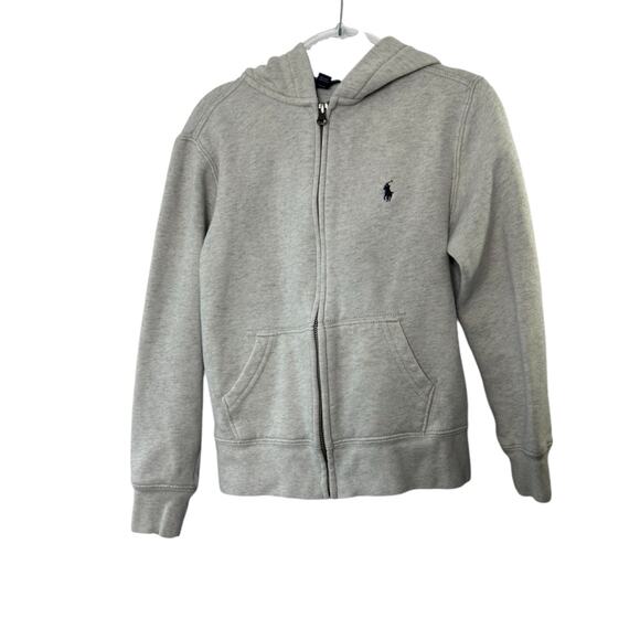 Polo Ralph Lauren Light Gray Full-Zip Hooded Sweat Jacket Youth Small 8 - Picture 1 of 6
